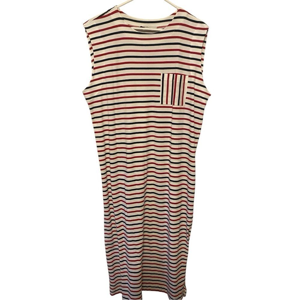 LOFT Striped Sleeveless Midi Dress – Size Large – Red White Blue – NWOT